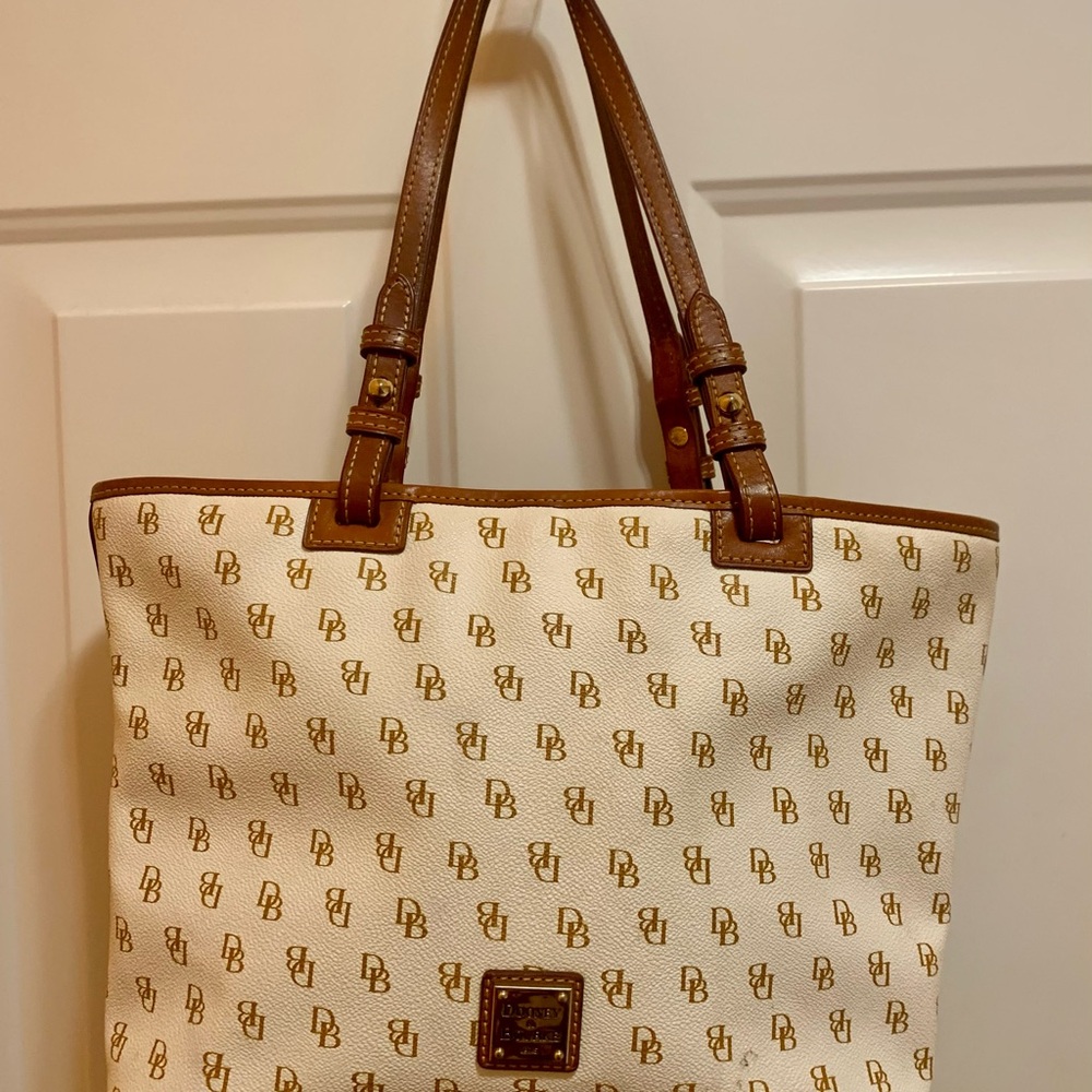 Dooney & Bourke Greta Flynn Retired Cream and Brown Logo EUC